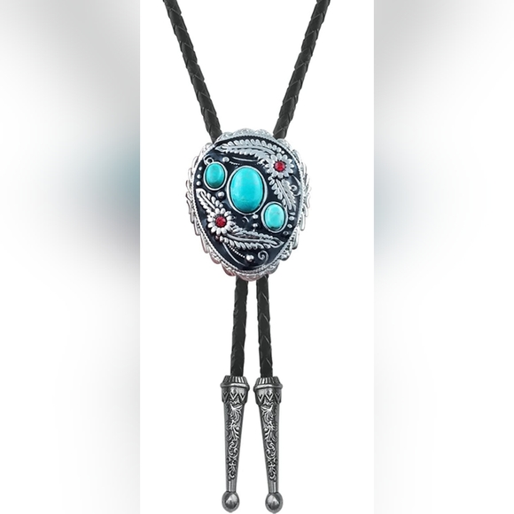 New turquoise color leather bolo tie - Picture 3 of 4